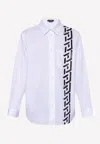Versace La Greca Print Long-sleeved Shirt In White