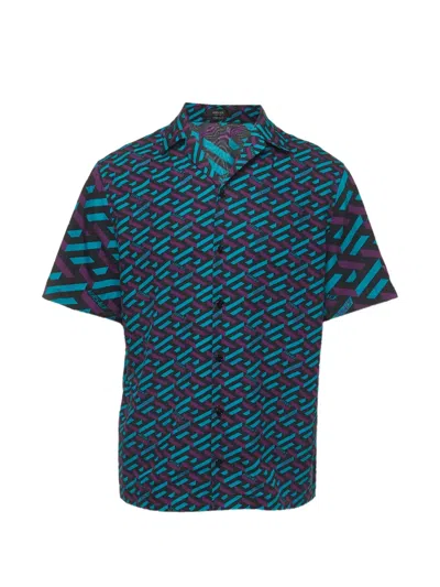 Pre-owned Versace La Greca Print Shirt In Black