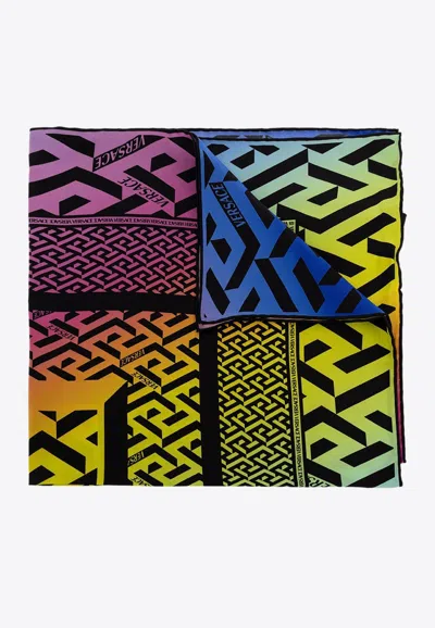 Versace La Greca Print Silk Scarf In Multicolor