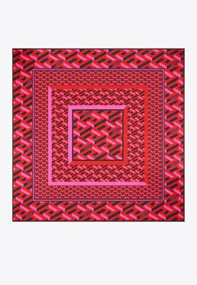 Versace La Greca Print Silk Scarf In Black