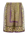 Versace La Greca-print Silk Shorts In Green