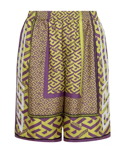 VERSACE VERSACE GRECA PATTERN LOGO PRINTED SHORTS