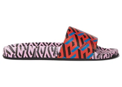 Pre-owned Versace La Greca Print Slide (women's) Sneakers In Red/pink/black
