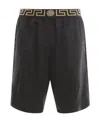 Versace Black Swim Trunks With Greca And Medusa Head Print On Elastic Waistband In Nylon Man In Black