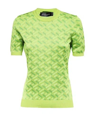Versace La Greca-print Top In Green