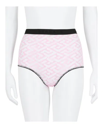 Versace La Greca-print Tulle Briefs In Pink