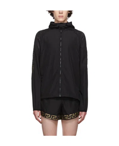 Versace La Greca-print Zip-fastening Hoodie In Black
