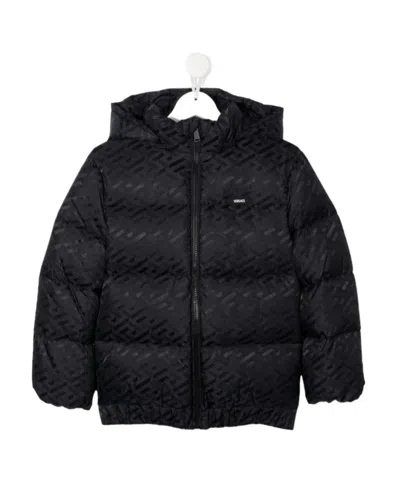 Versace La Greca Puffer Hooded Jacket In Black