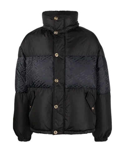 Versace La Greca Puffer Jacket In Black