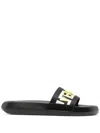 Versace La Greca Raised-logo Slides In Black