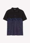 Versace La Greca Polo Shirt, Male, Black+blue, Xs In Navy
