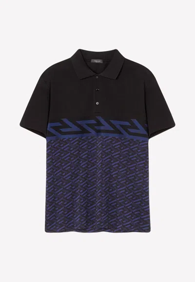 Versace La Greca Polo Shirt, Male, Black+blue, Xs