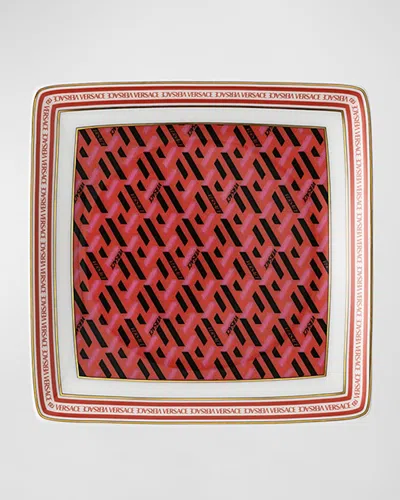 Versace Rosenthal Meets  La Greca Signature Square Canape Plate In Red