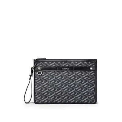 Versace La Greca Signature Pouch In Grey/black
