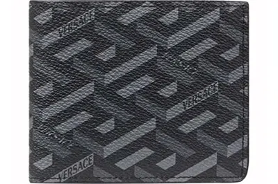 Pre-owned Versace La Greca Signature Wallet Black/grey