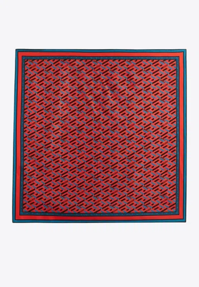 Versace La Greca Silk Square Scarf In Red