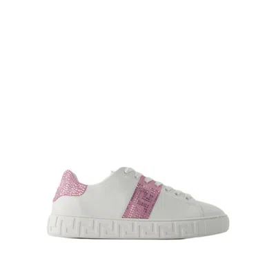 Versace La Greca Sneakers - Leather - White/pink