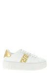 Versace La Greca Embroidered Platform Sneakers In Gold