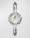 Versace La Greca Stainless Steel Bangle Bracelet Watch With Wrap Leather Strap, 28mm In Silver