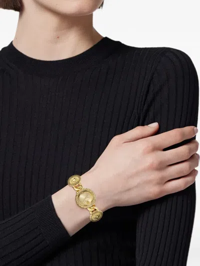 Versace La Greca Stud Icon 28mm Watch In Gold