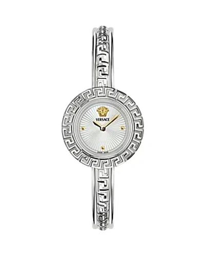 Versace La Greca Stainless Steel Bangle Bracelet Watch With Wrap Leather Strap, 28mm