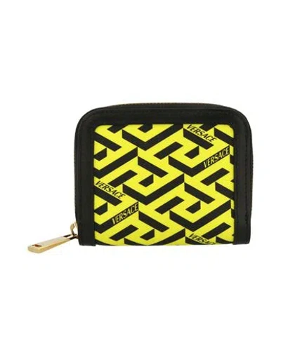 Versace La Greca Zip Wallet Woman Wallet Multicolored Size - Polyurethane In Yellow