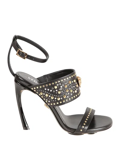 Versace La Medusa 105 Studded Leather Sandals In Black