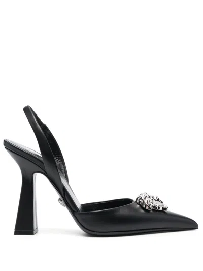 Versace 105mm Medusa Leather Slingback Pumps In Nero