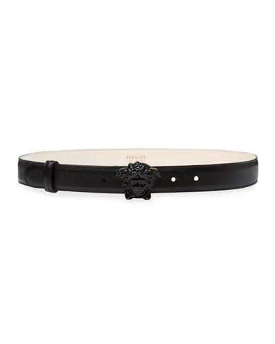 Versace La Medusa 20mm Leather Belt, Black