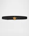 Versace La Medusa 20mm Leather Belt, Black In Black / Gold