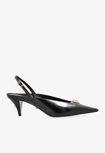 Versace La Medusa 55 Leather Slingback Pumps In Black