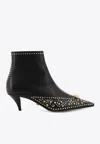Versace Studded Leather Ankle Boots With Kitten Heel In Multi