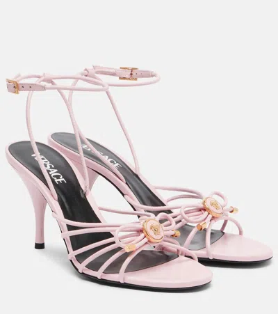 Versace La Medusa 85 Leather Sandals In Pink