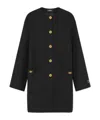 Versace Collarless Felted-wool Long Caban Coat In Black