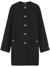 Versace Collarless Felted-wool Long Caban Coat In Black