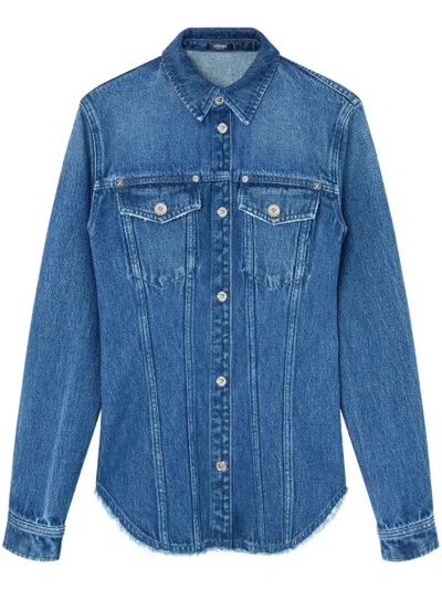 Versace Lapel Long-sleeved Shirt In Bleu