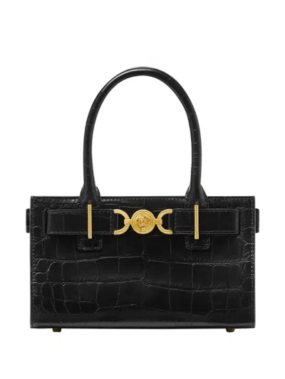 Versace La Medusa '95 Small Leathte Tote In Black