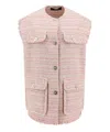Versace Button-up Frayed Tweed Waistcoat In Pink
