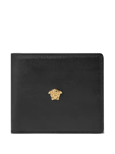 Versace La Medusa Appliqué Bi-fold Wallet In Black