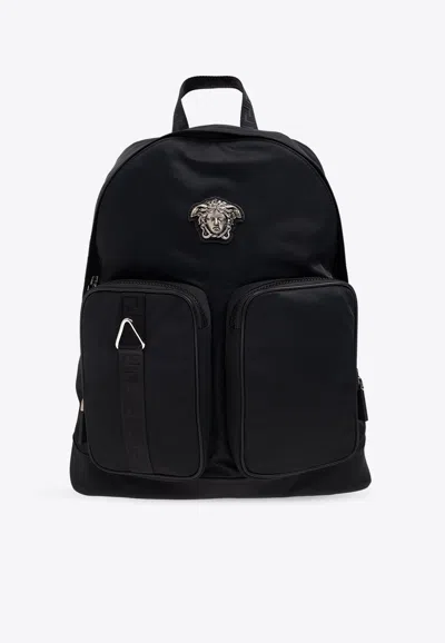 Versace La Medusa Backpack With Greca -motif In Black