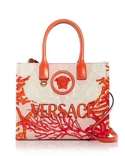 Versace La Medusa Canvas Tote Bag In Coral Multicolor- Gold