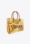 Versace La Medusa Barocco Canvas Tote Bag In Yellow