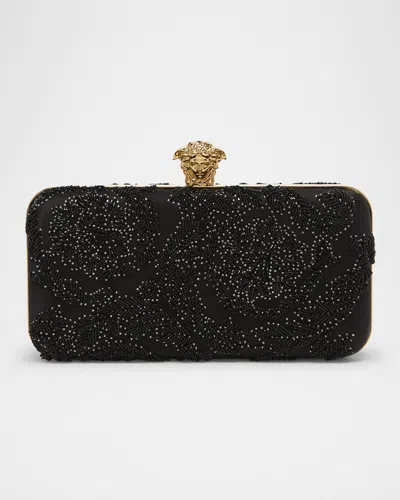 Versace La Medusa Beaded Clutch In Black