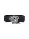 Versace Adjustable Textured Belts Decorative Buckle In Black
