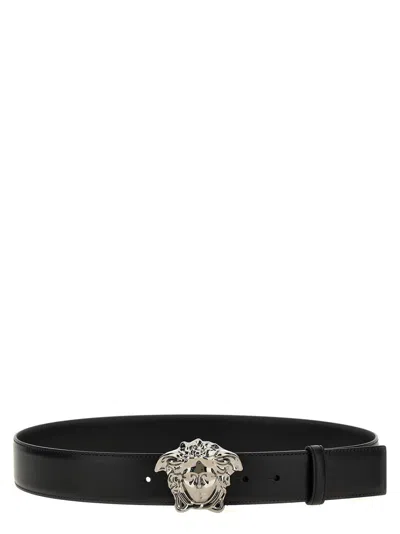 Versace La Medusa Barocco Jacquard Canvas Belt In Black