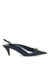 Versace La Medusa Black Leather Slingbacks In Blue