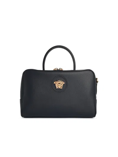 Versace 'la Medusa Boston' Black Lear Bag In Pattern