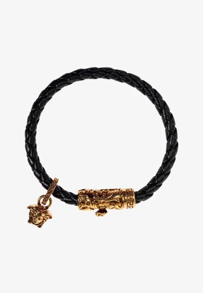 VERSACE LEATHER BRACELET - BLACK