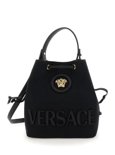 Versace La Medusa Bucket Bag In Black- Gold