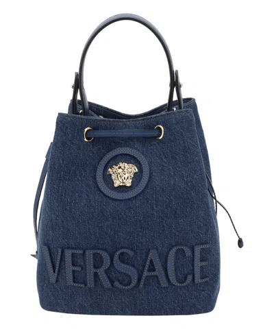 Versace La Medusa Bucket Bag In Blue